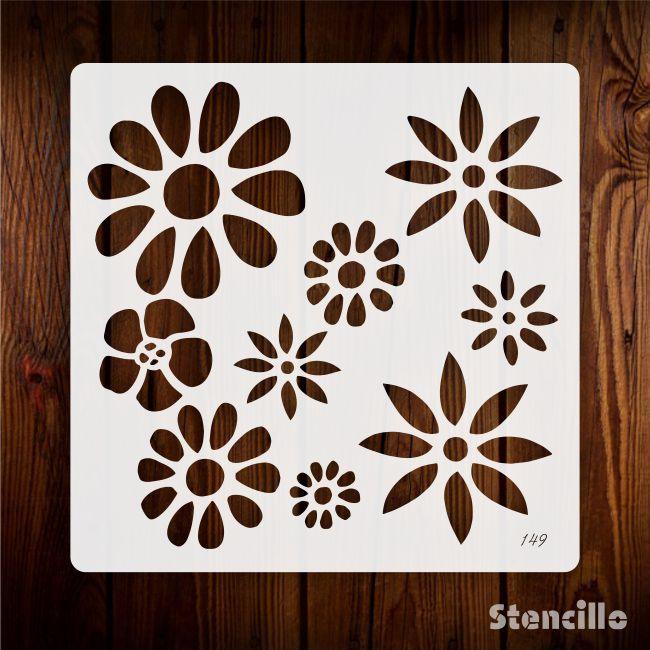 Playful Precision - Multi Flowers Reusable PVC Stencil For Walls, Canvas & Fabric Painting -