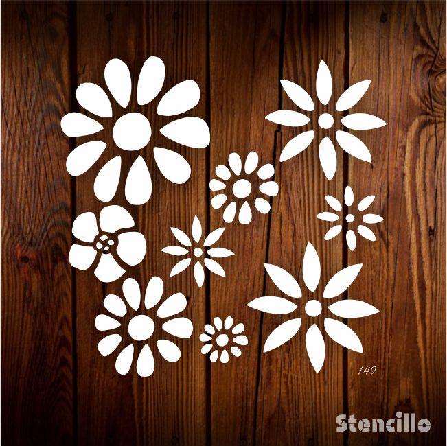 Playful Precision - Multi Flowers Reusable PVC Stencil For Walls, Canvas & Fabric Painting -