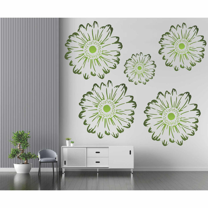 Radiate Sunshine - Gerbera Daisy Flower Stencil For Walls, Canvas & Furniture Painting -