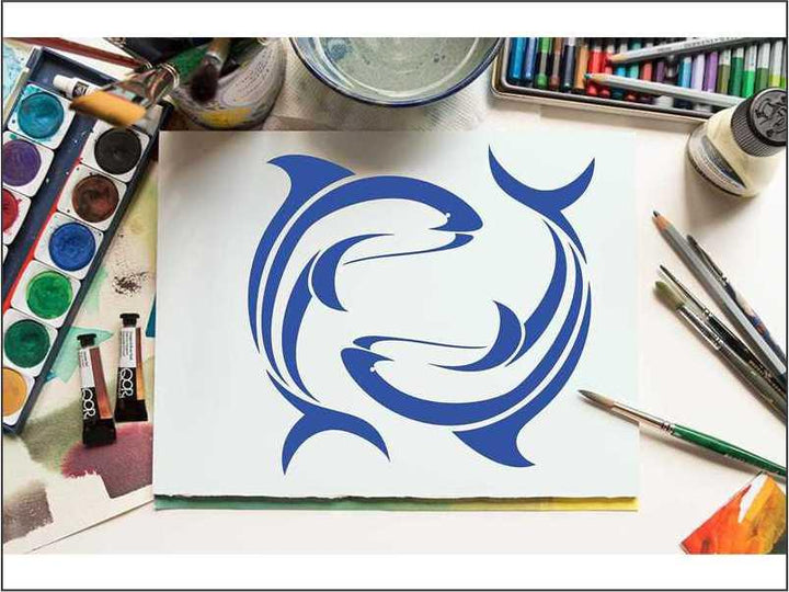 Ocean's Playground: Playful Dolphins Stencil for Canvas and wall painting -