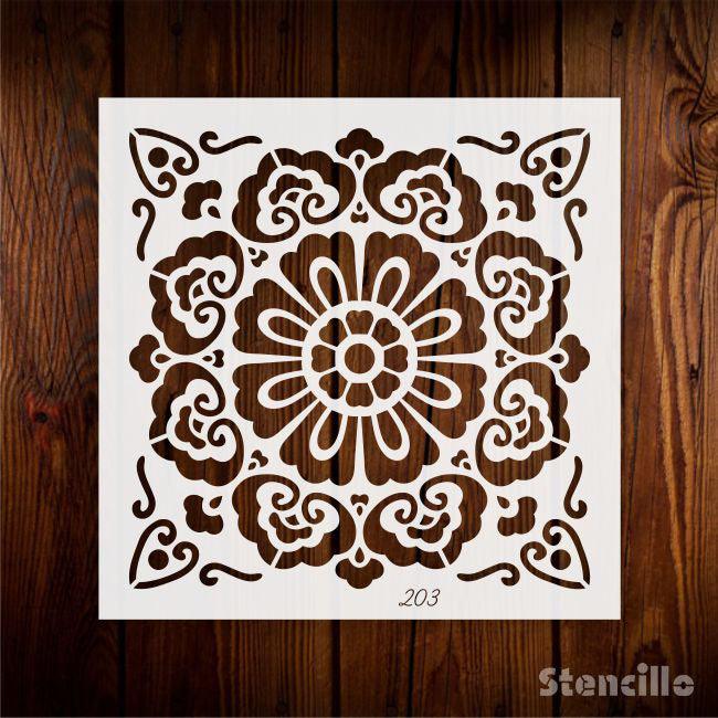 Flower Grandeur: Paint Dazzling Flower Tile Pattern Reusable Stencil on Floors and Walls -