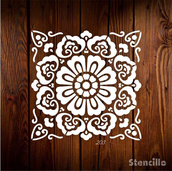 Flower Grandeur: Paint Dazzling Flower Tile Pattern Reusable Stencil on Floors and Walls -