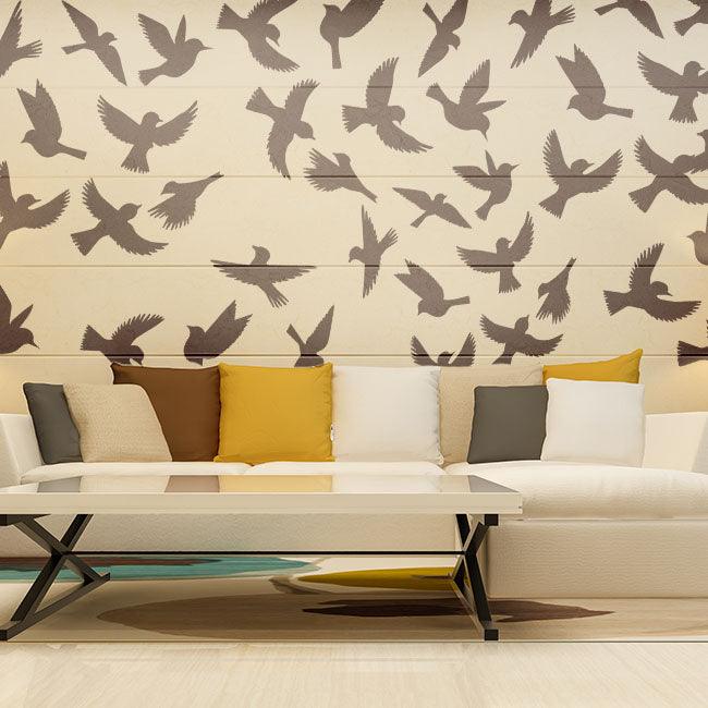 Flock Of Whimsical Friends - Flying Birds PVC Stencil For Walls, Canvas & Fabric Painting -