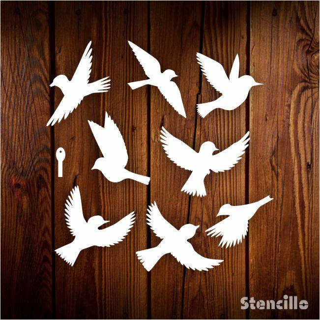 Flock Of Whimsical Friends - Flying Birds PVC Stencil For Walls, Canvas & Fabric Painting -