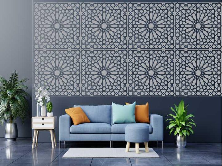 Harmonious Blend Of Stars - Geometric Mandala Stencil For Walls, Canvas & Floor Painting -