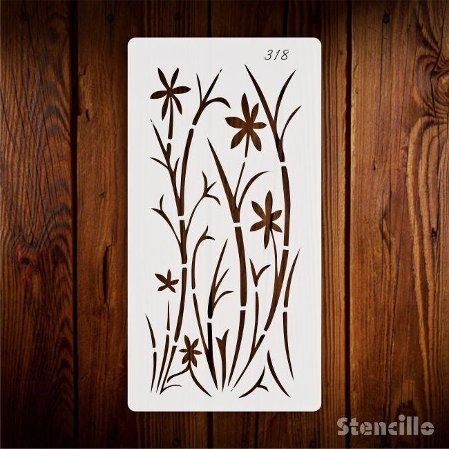 Overflowing With Exotic Life - Bushes PVC Stencil For Walls, Canvas & Fabric Painting -