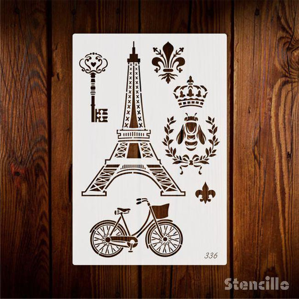 Parisian Panache: Stencil a Touch of French Elegance with the Eiffel Tower, bycycle on walls & canvas -