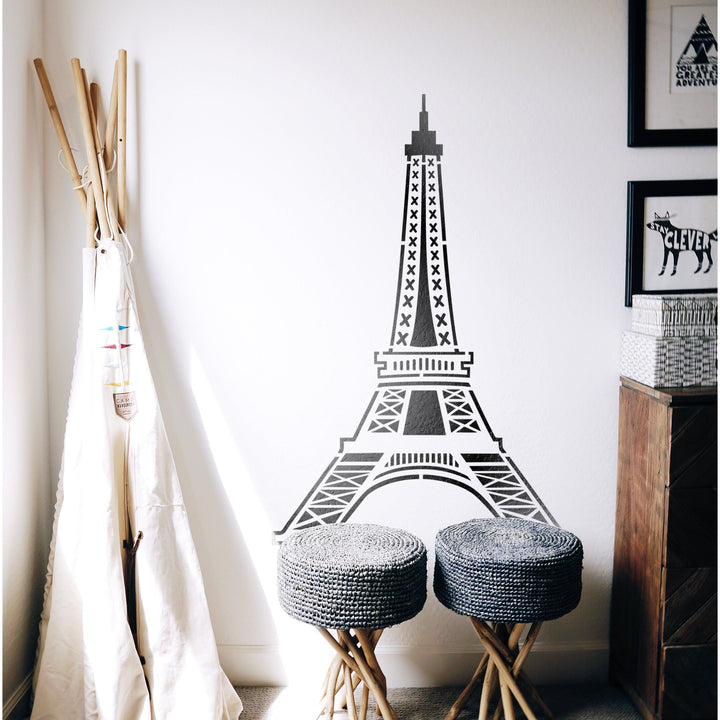 Parisian Panache: Stencil a Touch of French Elegance with the Eiffel Tower, bycycle on walls & canvas -