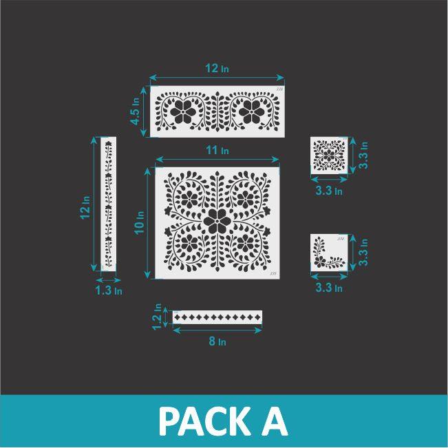 Pique - Indian Inlay Furniture Stencils Set- Reusable Plastic Stencils for Furniture,Fabric and walls- Stencillo - Pack A
