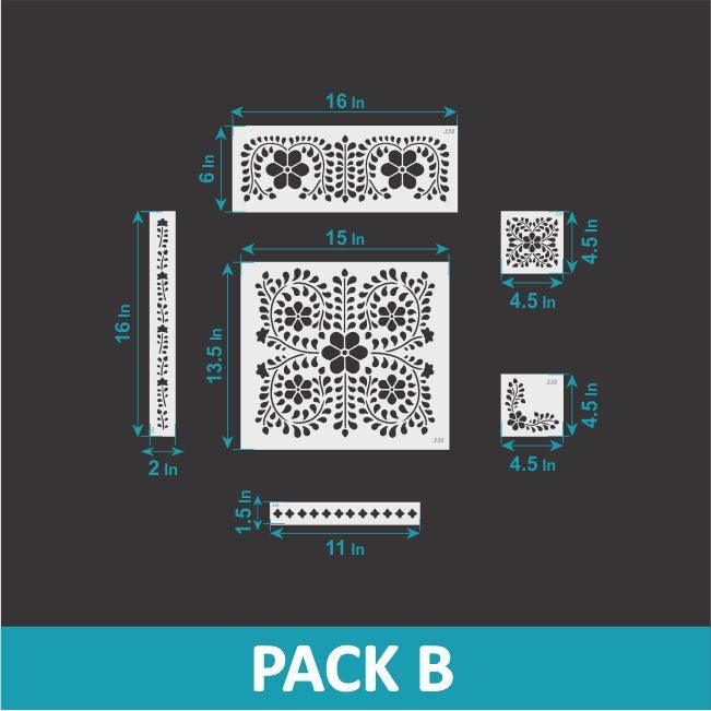 Pique - Indian Inlay Furniture Stencils Set- Reusable Plastic Stencils for Furniture,Fabric and walls- Stencillo - Pack B