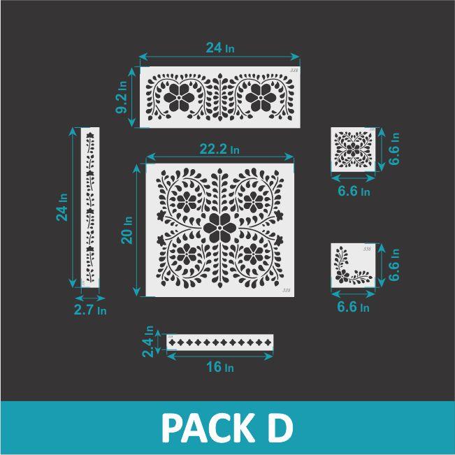 Pique - Indian Inlay Furniture Stencils Set- Reusable Plastic Stencils for Furniture,Fabric and walls- Stencillo - Pack D