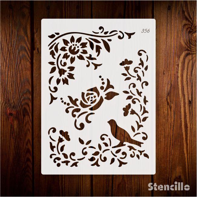 Bird Flower Stencil Painting Coloring Embossing Scrapbook Album Decorative Template. ID #356 - Stencils