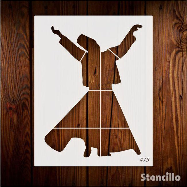 Embrace Whirling Devotion: Sufi Dervish Silhouette Stencil for Walls, Canvas, and More -