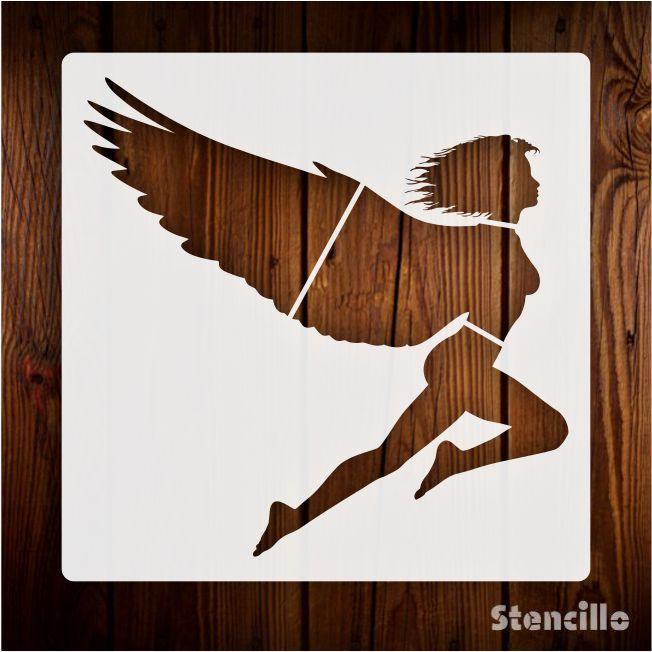 Soar with Imagination: Winged Woman Stencil for Walls and Canvas -