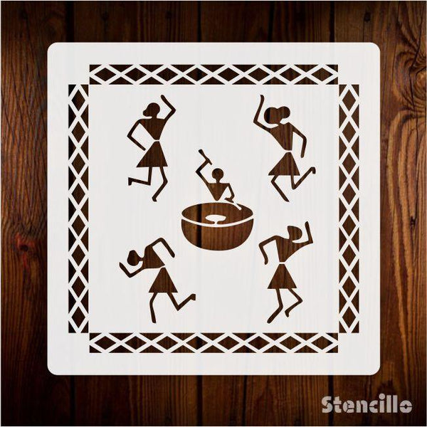 Celebrate the vibrant energy of Warli art: Dancing Warli Stencil for Painting on Canvas, Wall, Wood -