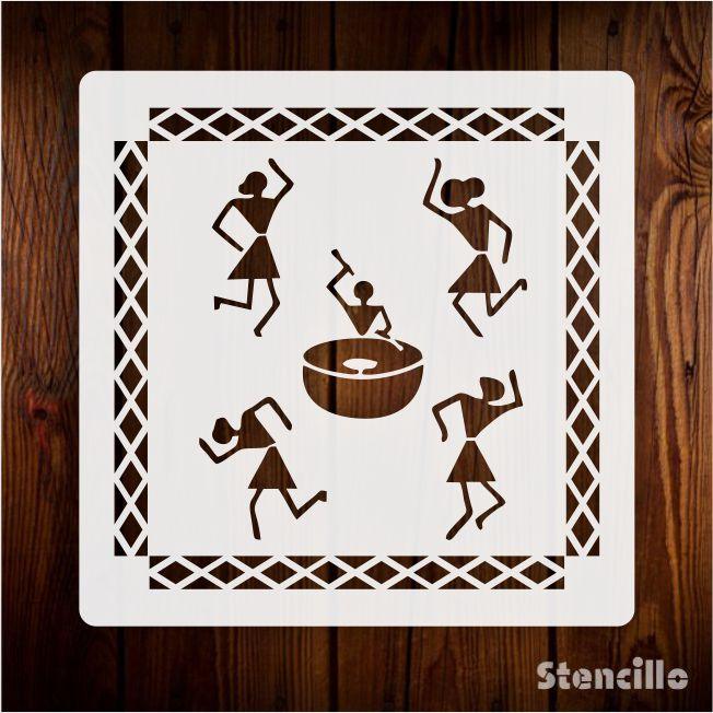 Celebrate the vibrant energy of Warli art: Dancing Warli Stencil for Painting on Canvas, Wall, Wood -