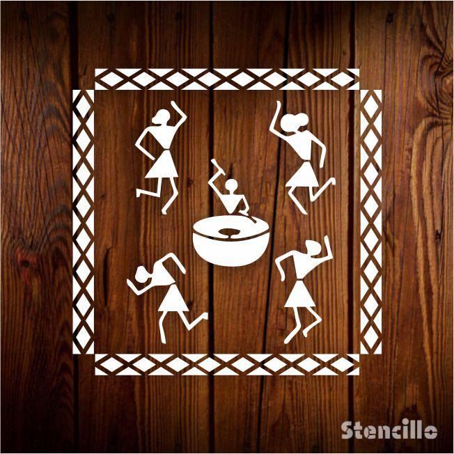 Celebrate the vibrant energy of Warli art: Dancing Warli Stencil for Painting on Canvas, Wall, Wood -