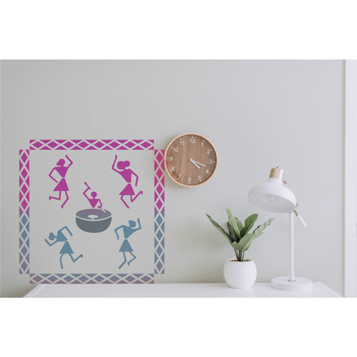 Celebrate the vibrant energy of Warli art: Dancing Warli Stencil for Painting on Canvas, Wall, Wood -