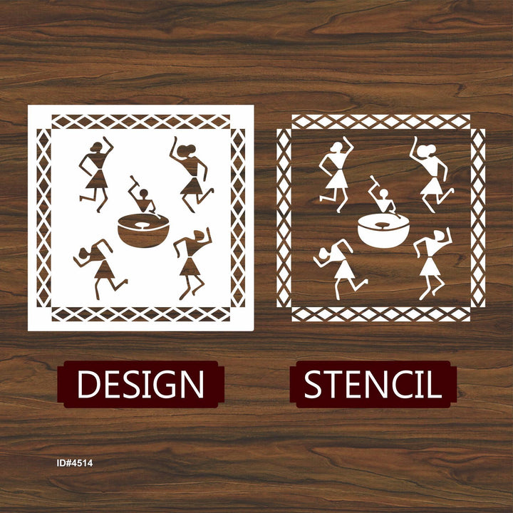 Celebrate the vibrant energy of Warli art: Dancing Warli Stencil for Painting on Canvas, Wall, Wood -