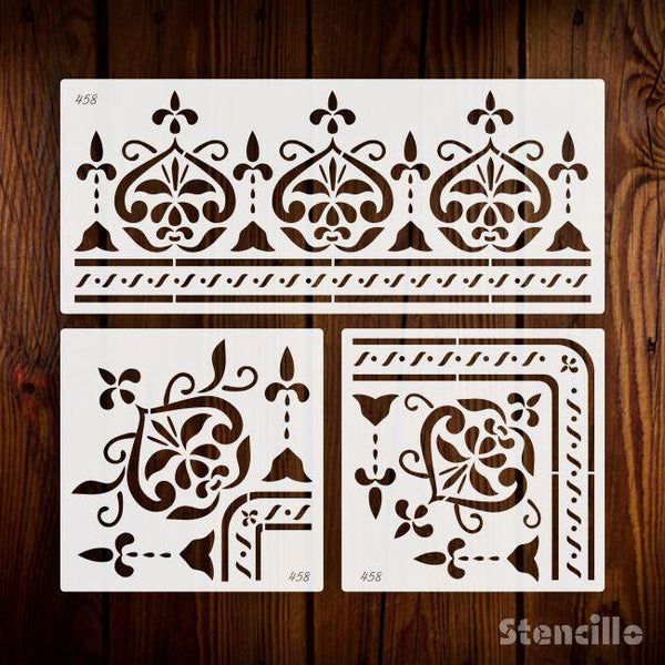 Quirk- indian Inlay Border Stencils Set- Reusable Plastic Stencils for Furniture,Fabric and walls- Stencillo -