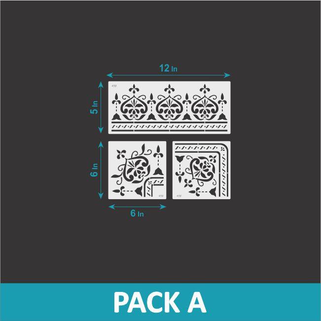 Quirk- indian Inlay Border Stencils Set- Reusable Plastic Stencils for Furniture,Fabric and walls- Stencillo - Pack A