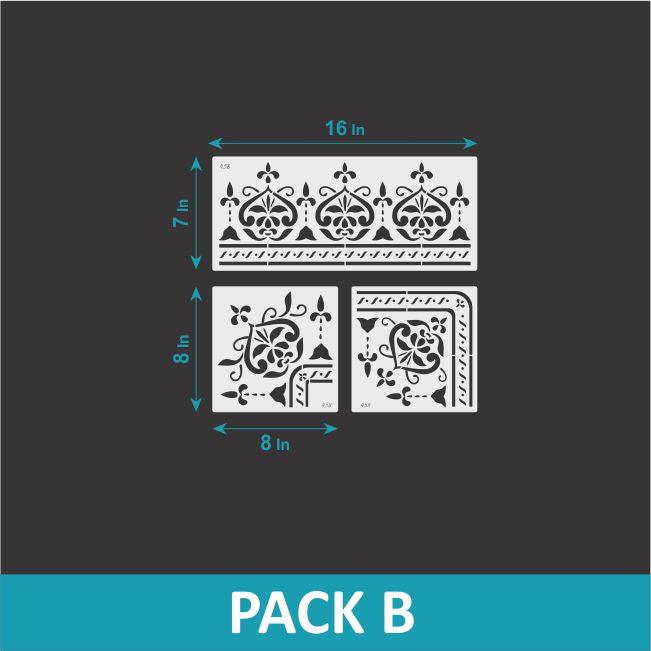 Quirk- indian Inlay Border Stencils Set- Reusable Plastic Stencils for Furniture,Fabric and walls- Stencillo - Pack B