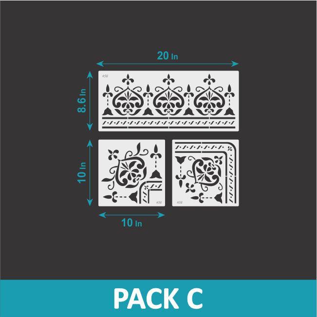 Quirk- indian Inlay Border Stencils Set- Reusable Plastic Stencils for Furniture,Fabric and walls- Stencillo - Pack C