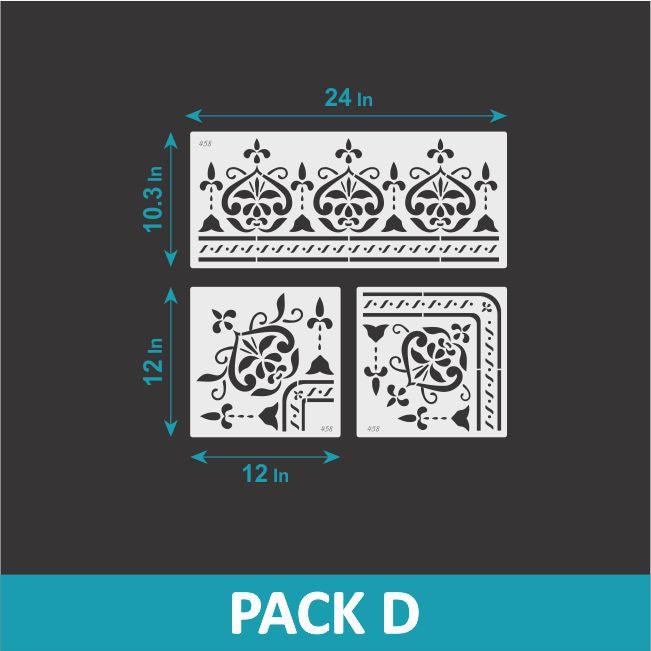 Quirk- indian Inlay Border Stencils Set- Reusable Plastic Stencils for Furniture,Fabric and walls- Stencillo - Pack D