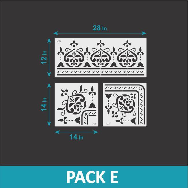 Quirk- indian Inlay Border Stencils Set- Reusable Plastic Stencils for Furniture,Fabric and walls- Stencillo - Pack E