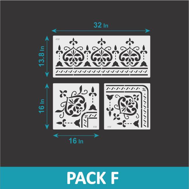 Quirk- indian Inlay Border Stencils Set- Reusable Plastic Stencils for Furniture,Fabric and walls- Stencillo - Pack F
