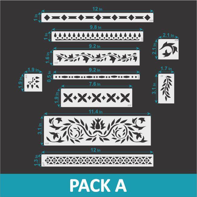 Ikea-Indian Inlay Furniture Stencils Set- Reusable Plastic Stencils for Furniture,Fabric and walls- Stencillo - Pack A