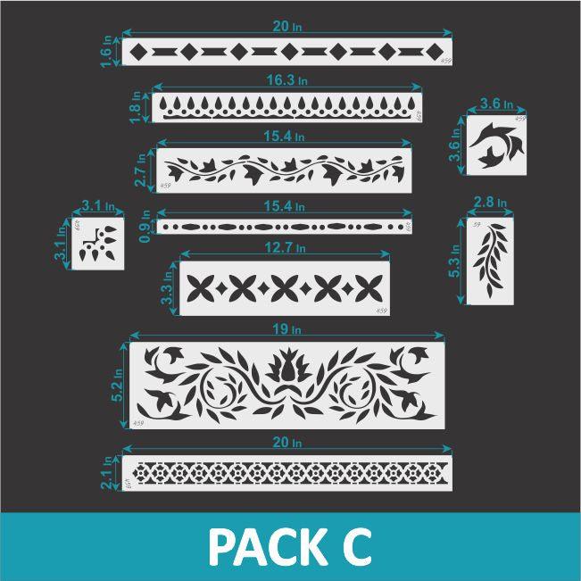 Ikea-Indian Inlay Furniture Stencils Set- Reusable Plastic Stencils for Furniture,Fabric and walls- Stencillo - Pack C