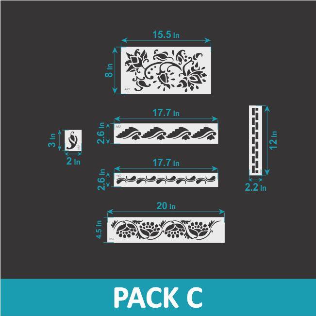 Prism - Indian Inlay Furniture Stencils Set- Reusable Plastic Stencils for Furniture,Fabric and walls- Stencillo - Pack C