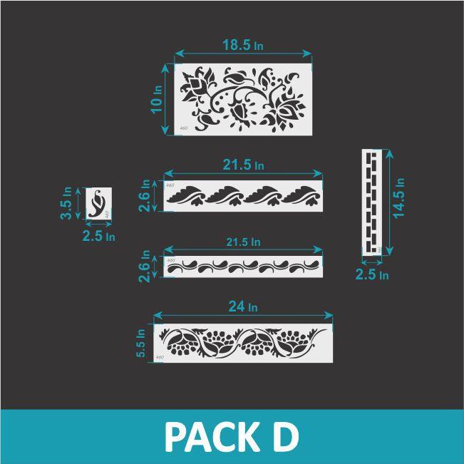 Prism - Indian Inlay Furniture Stencils Set- Reusable Plastic Stencils for Furniture,Fabric and walls- Stencillo - Pack D