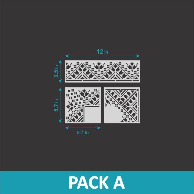 Verve- indian Inlay Border Stencils Set- Reusable Plastic Stencils for Furniture,Fabric and walls- Stencillo - Pack A