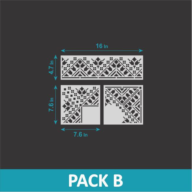 Verve- indian Inlay Border Stencils Set- Reusable Plastic Stencils for Furniture,Fabric and walls- Stencillo - Pack B