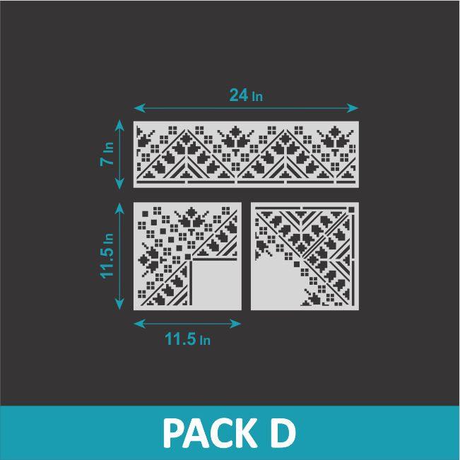 Verve- indian Inlay Border Stencils Set- Reusable Plastic Stencils for Furniture,Fabric and walls- Stencillo - Pack D