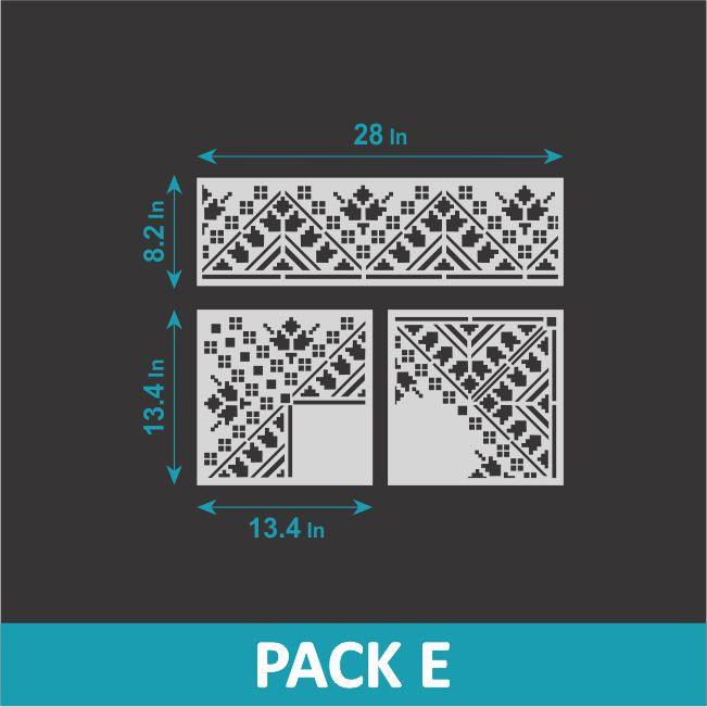 Verve- indian Inlay Border Stencils Set- Reusable Plastic Stencils for Furniture,Fabric and walls- Stencillo - Pack E