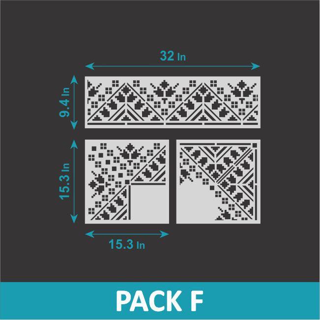 Verve- indian Inlay Border Stencils Set- Reusable Plastic Stencils for Furniture,Fabric and walls- Stencillo - Pack F