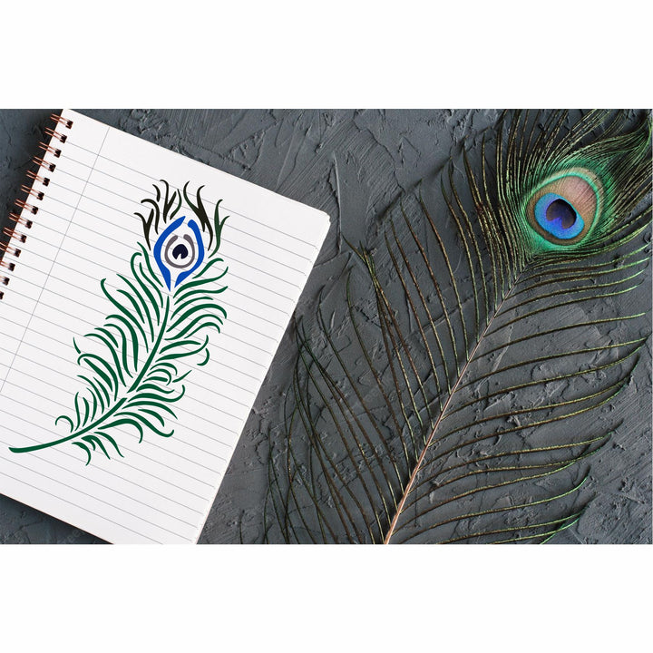 Transform Your Space: Peacock Feather Stencil For Walls, Canvas & Furniture -