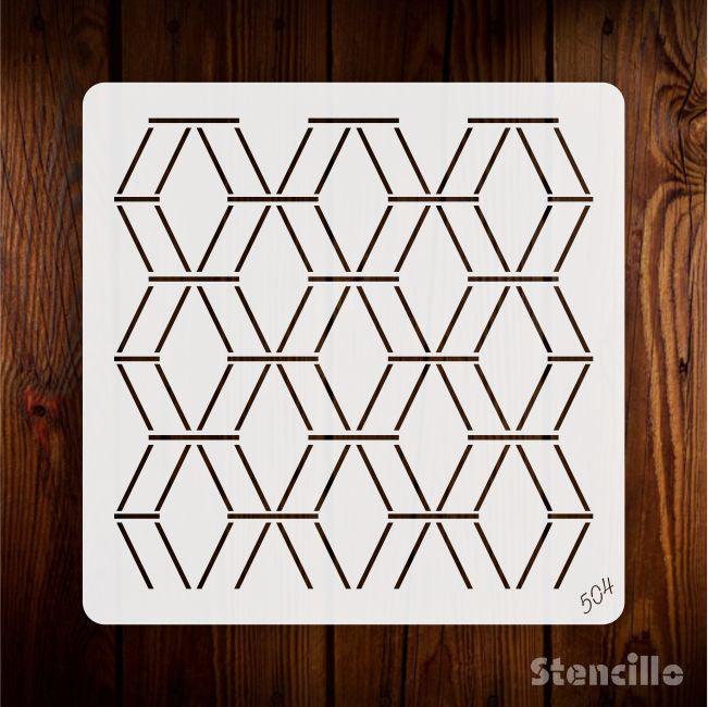 Interlocking Dimensions - Diamond Pattern Stencil For Walls, Canvas & Furniture Painting -