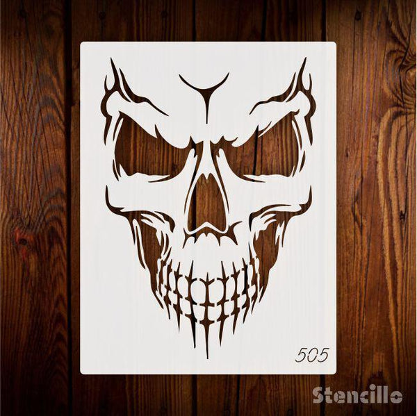 Unleash Your Inner Villain - Evil Skull Reusable Plastic Stencil For Walls, Canvas, Fabric Painting & Embossing -