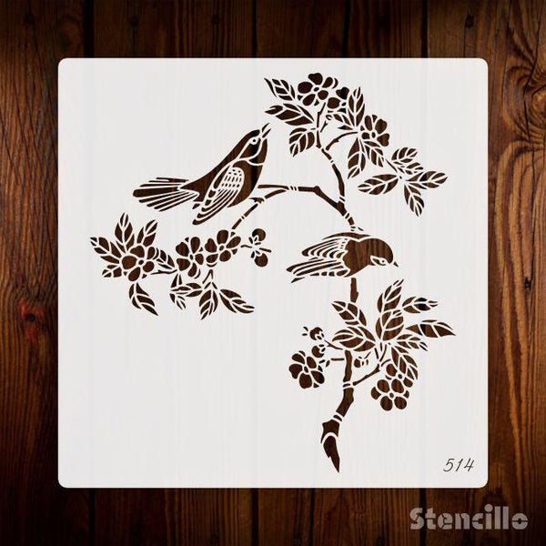 A Touch Of Serene Elegance - Flower & Bird Reusable PVC Stencil For Walls & Canvas Painting -