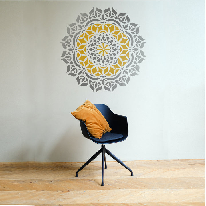 A Central Moonlit Bloom: Moonflower Mandala Stencil For Walls, Canvas & Furniture Painting -