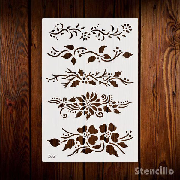 Clipart Flowers Floral Boarders Reusable PVC Stencil For Walls, Canvas & Fabric Painting -