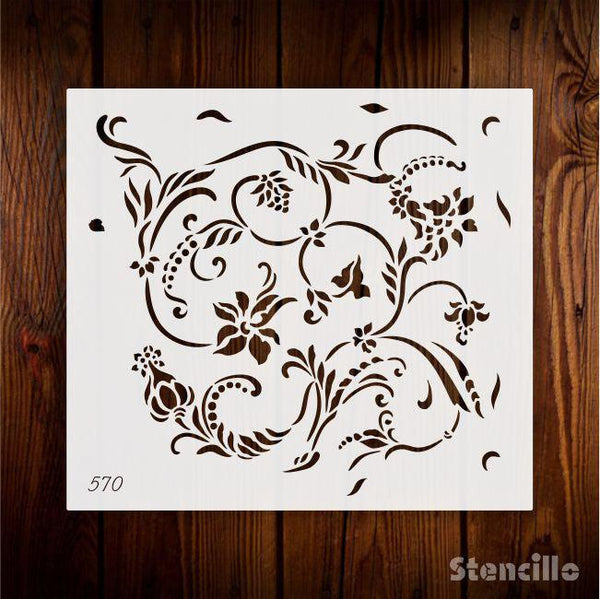 Nature's Swirling Tendrils Flourish Reusable PVC Stencil For Walls, Canvas, Fabric Painting & Sketching -