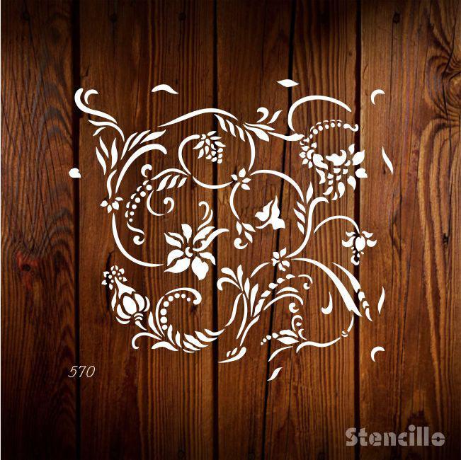 Nature's Swirling Tendrils Flourish Reusable PVC Stencil For Walls, Canvas, Fabric Painting & Sketching -