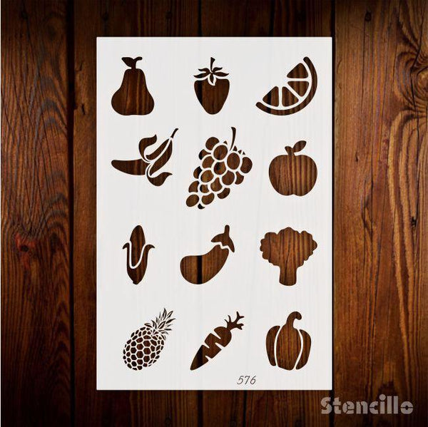 Tapestry Of Harvest Bounty - Fruit and Vegetable PVC Stencil For Walls, Canvas & Fabric Painting -