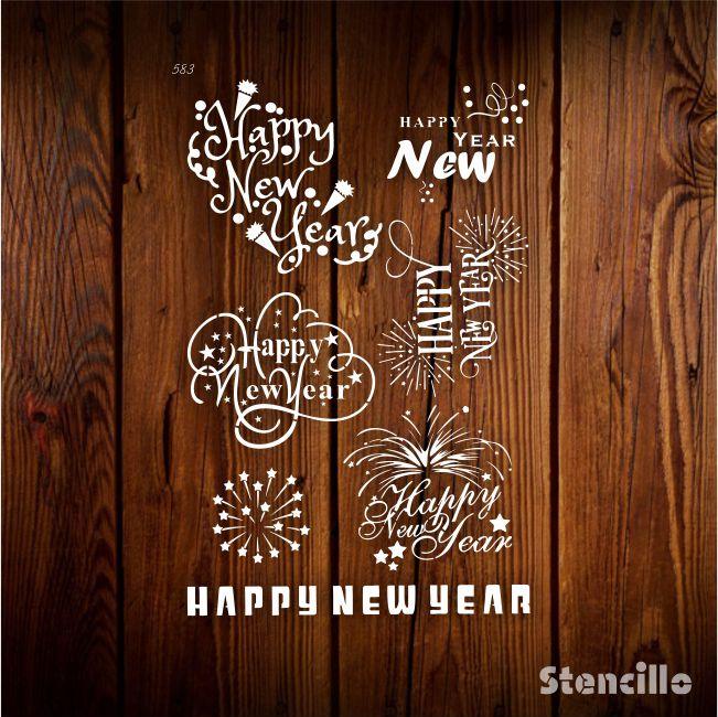 Festive Flair - Happy New Year Greeting Stencil For Walls, Canvas & Furniture Painting -
