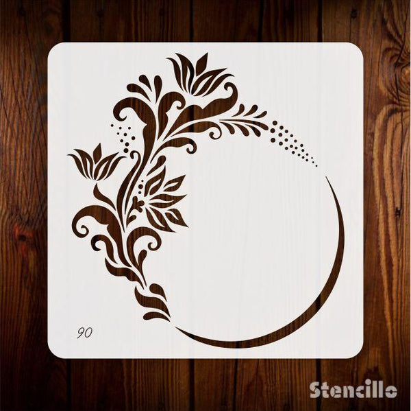 Inspired By A Secret Meadow Floral Round Border Reusable Stencil for Canvas and wall painting -